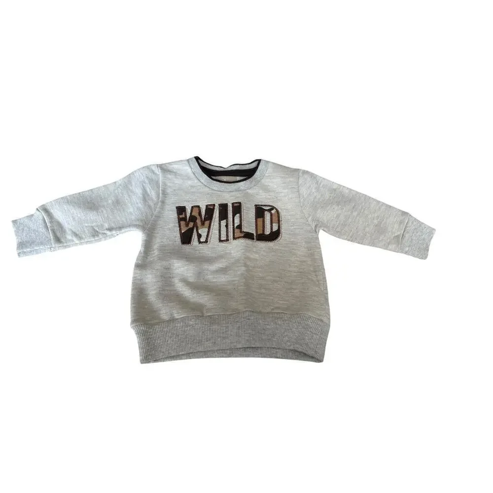 Milon Baby Grey Black Long Sleeve Top And Camo Joggers Set Size P or 3 months